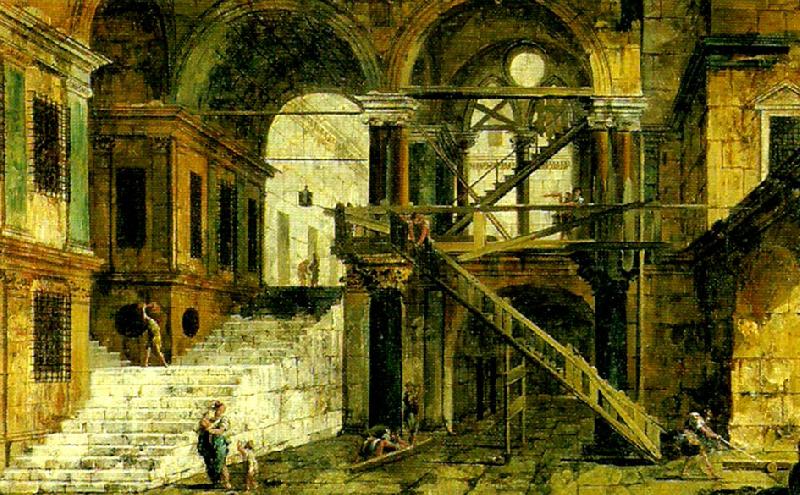 MARIESCHI, Michele trapphuset i ett renassanspalats France oil painting art